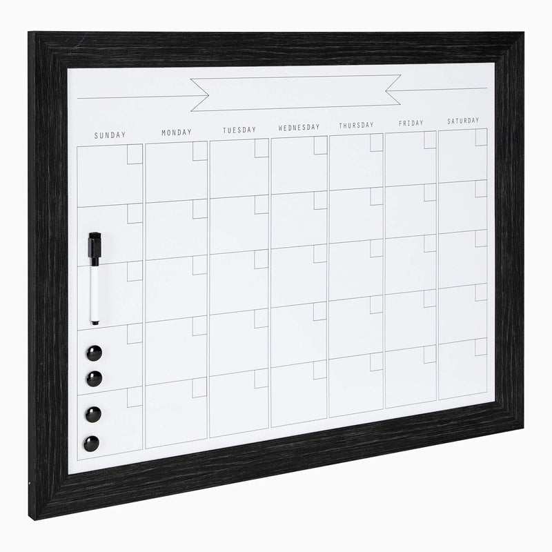 DesignOvation Beatrice Framed Magnetic Dry Erase Monthly Calendar, 23" x 29", Black, Rustic Wall Organizer - Image 1